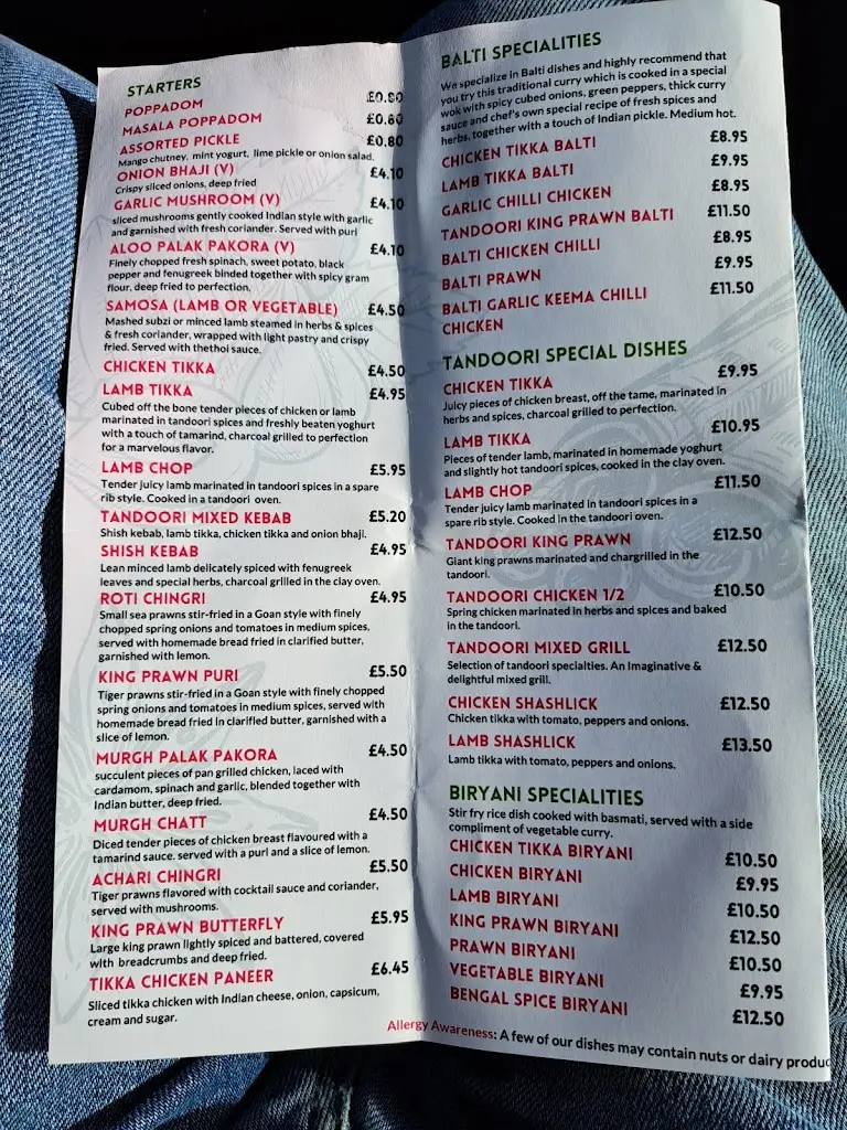 Menu_Bengal Spice_Redcar and Cleveland_image_1