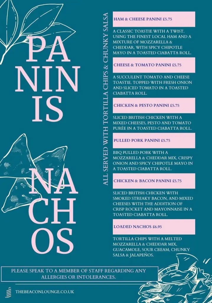 Menu_The Beacon Lounge_Redcar_image_1