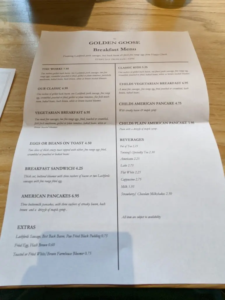 Menu_The Golden Goose_Redditch_image_2