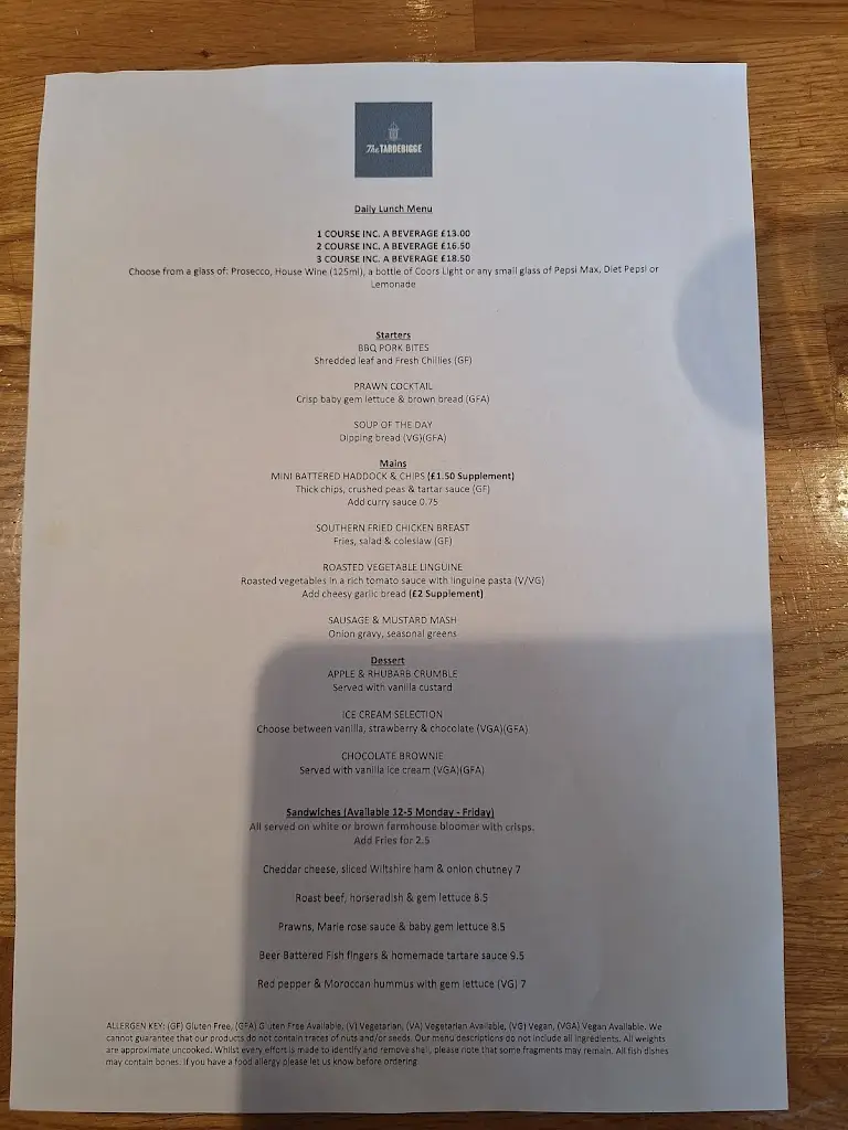 Menu_The Tardebigge_Redditch_image_3