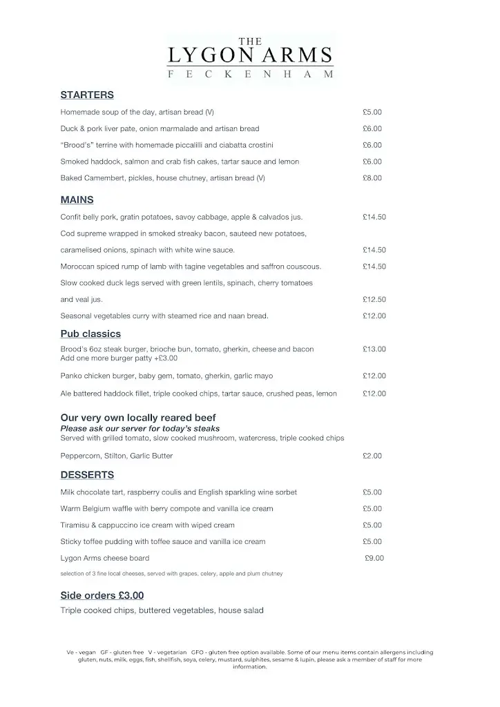 Menu_The Lygon_Redditch_image_1