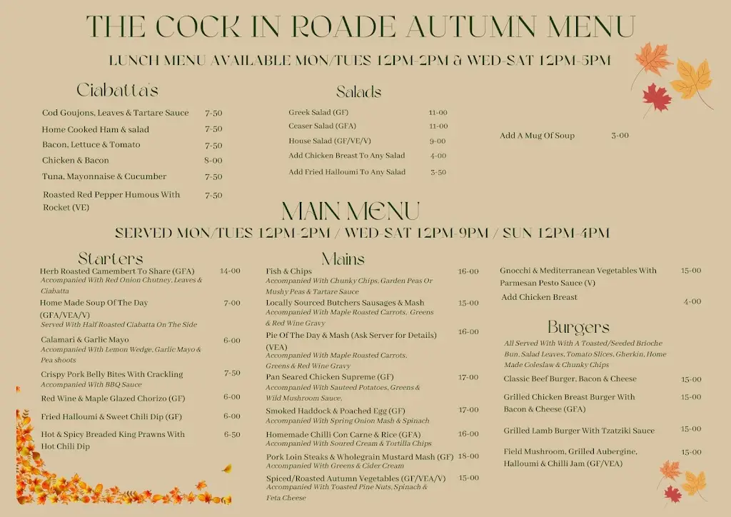 Menu_The Cock At Roade_Roade_image_1