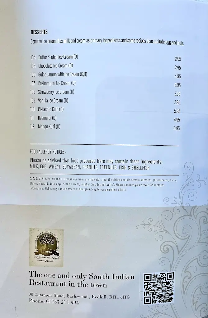 Menu_The Joshua Tree_Redhill_image_2