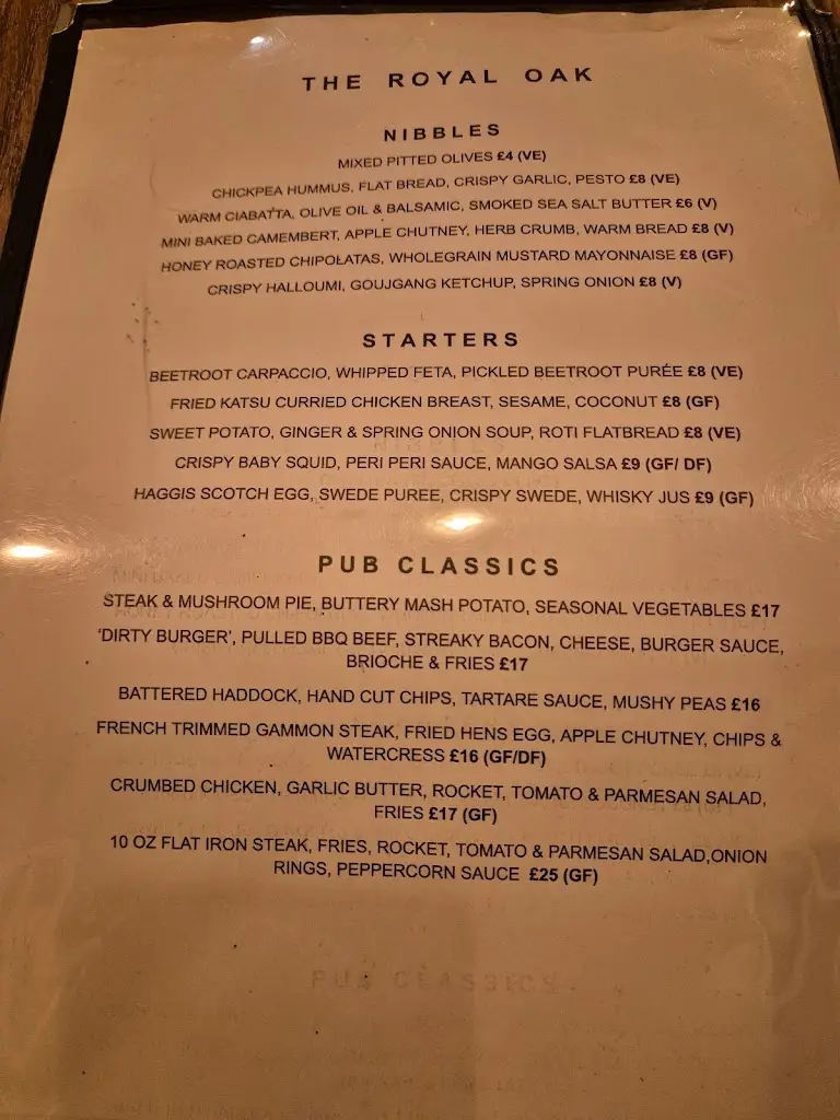 Menu_The Royal Oak_Ripon_image_1