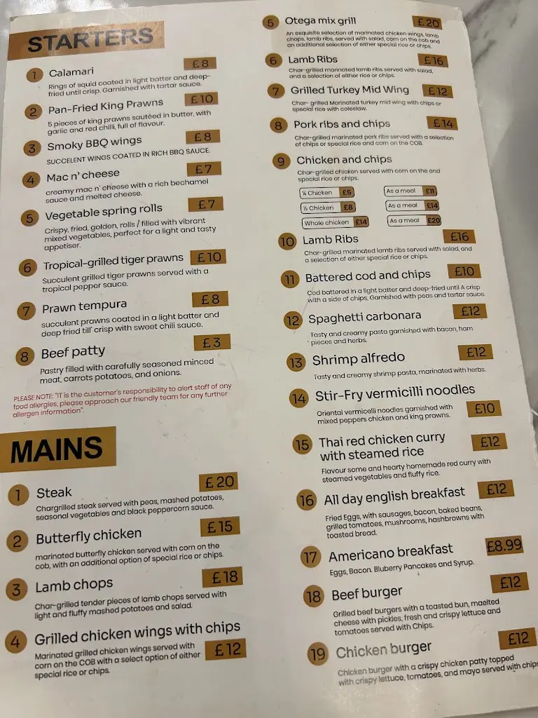 Menu_OTEGA Restaurant & Grill_Rochford_immagine_2