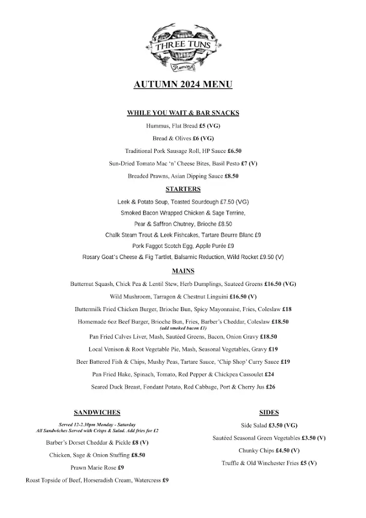 Menu_Three Tuns_Romsey_image_1