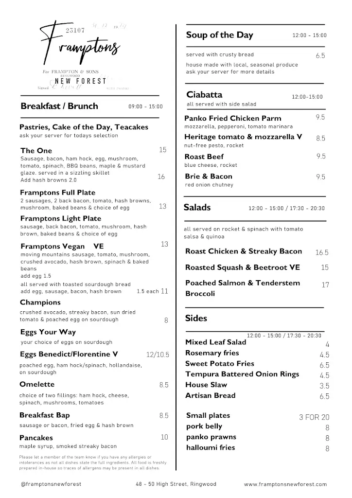 Menu_Framptons New Forest_Ringwood_image_1