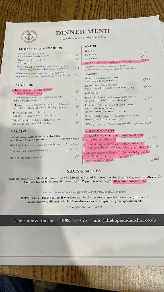 Menu_The Hope and Anchor_Ross on Wye_image_1