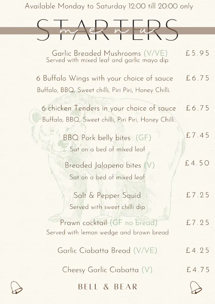 Menu_Bell & Bear Inn_Rowley Regis_image_4