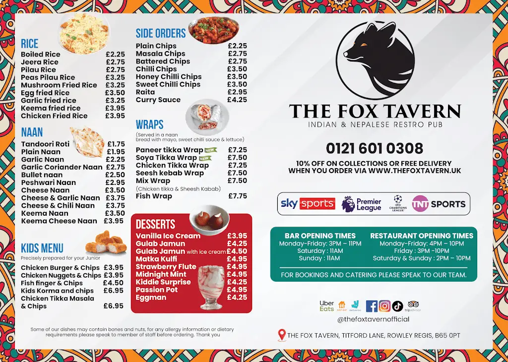 Menu_The Fox Tavern_Rowley Regis_image_3