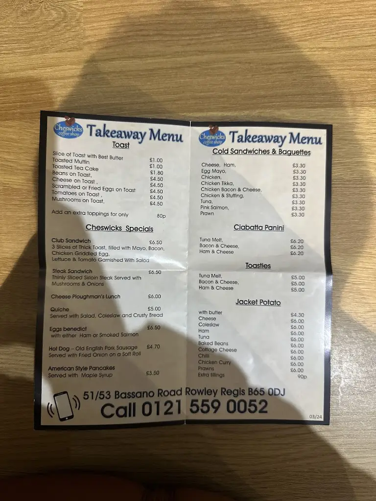 Menu_Cheswicks Coffee Shop_Rowley Regis_immagine_4