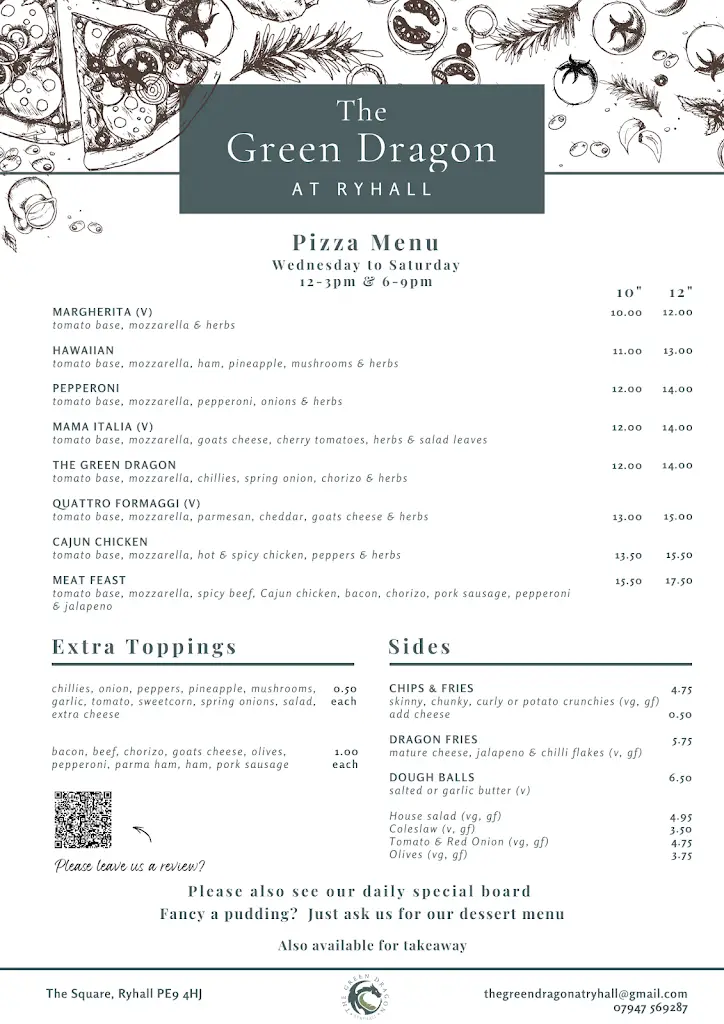 Menu_The Green Dragon at Ryhall_Ryhall_image_1