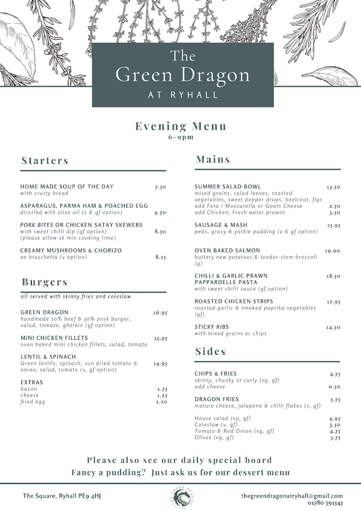 Menu_The Green Dragon at Ryhall_Ryhall_image_4