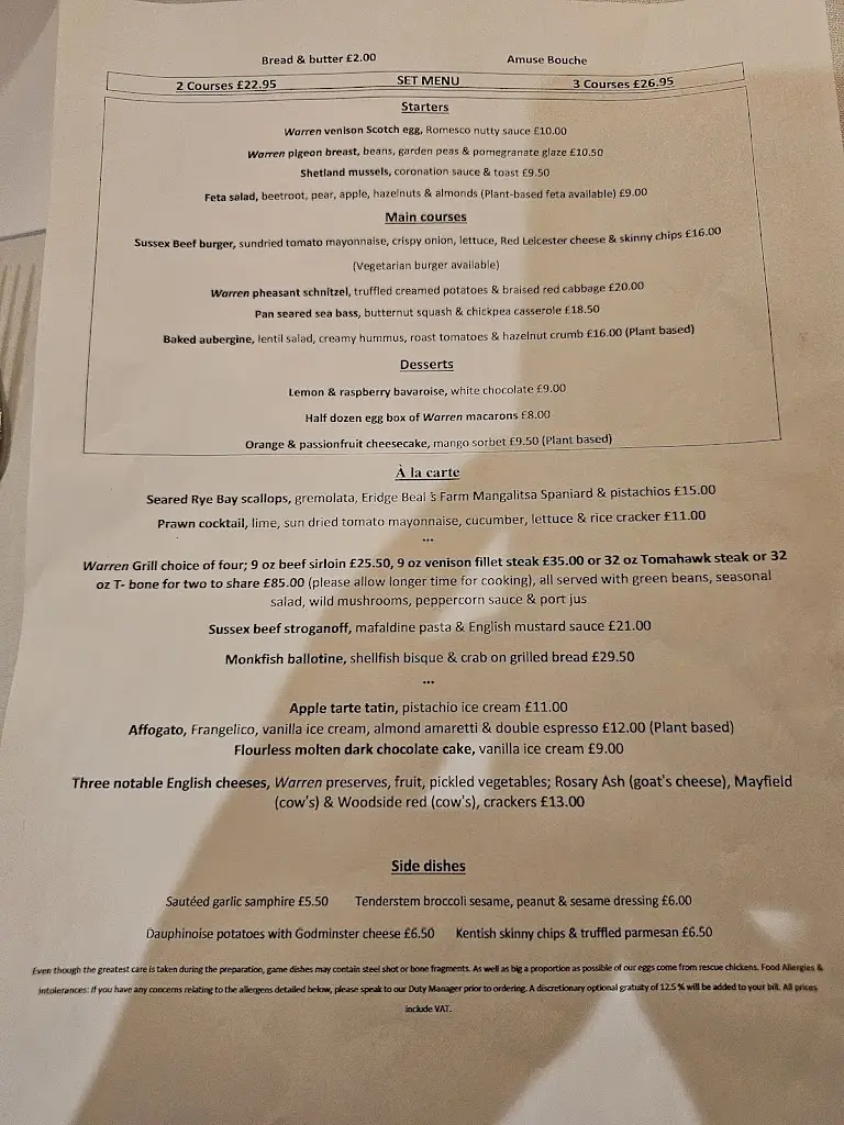 Menu_The Warren Restaurant_Royal Tunbridge Wells_image_1