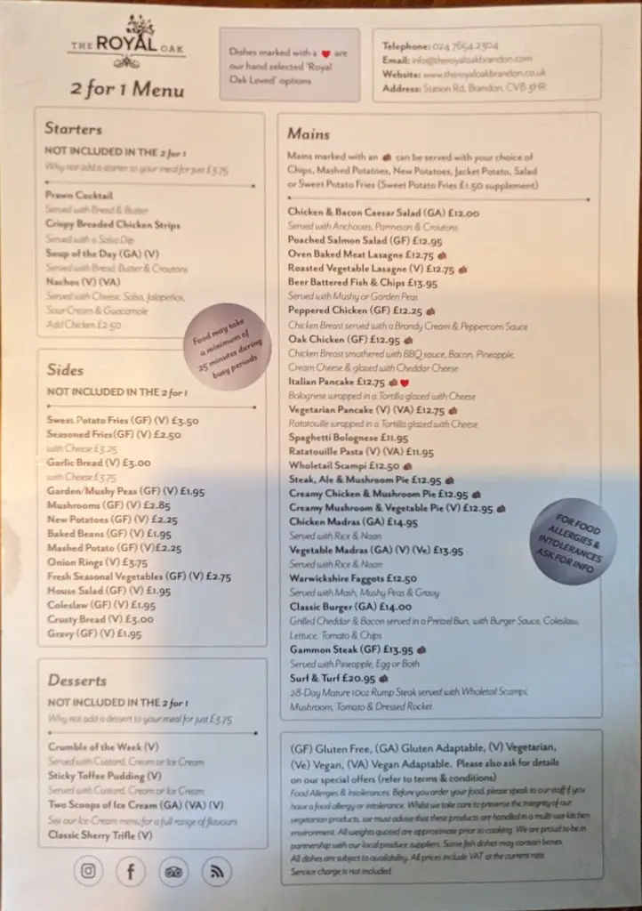 Menu_The Royal Oak_Ryton on Dunsmore_image_1
