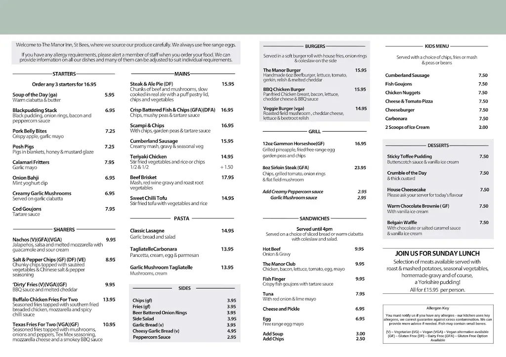 Menu_The Manor Inn, St Bees_Saint Bees_image_1