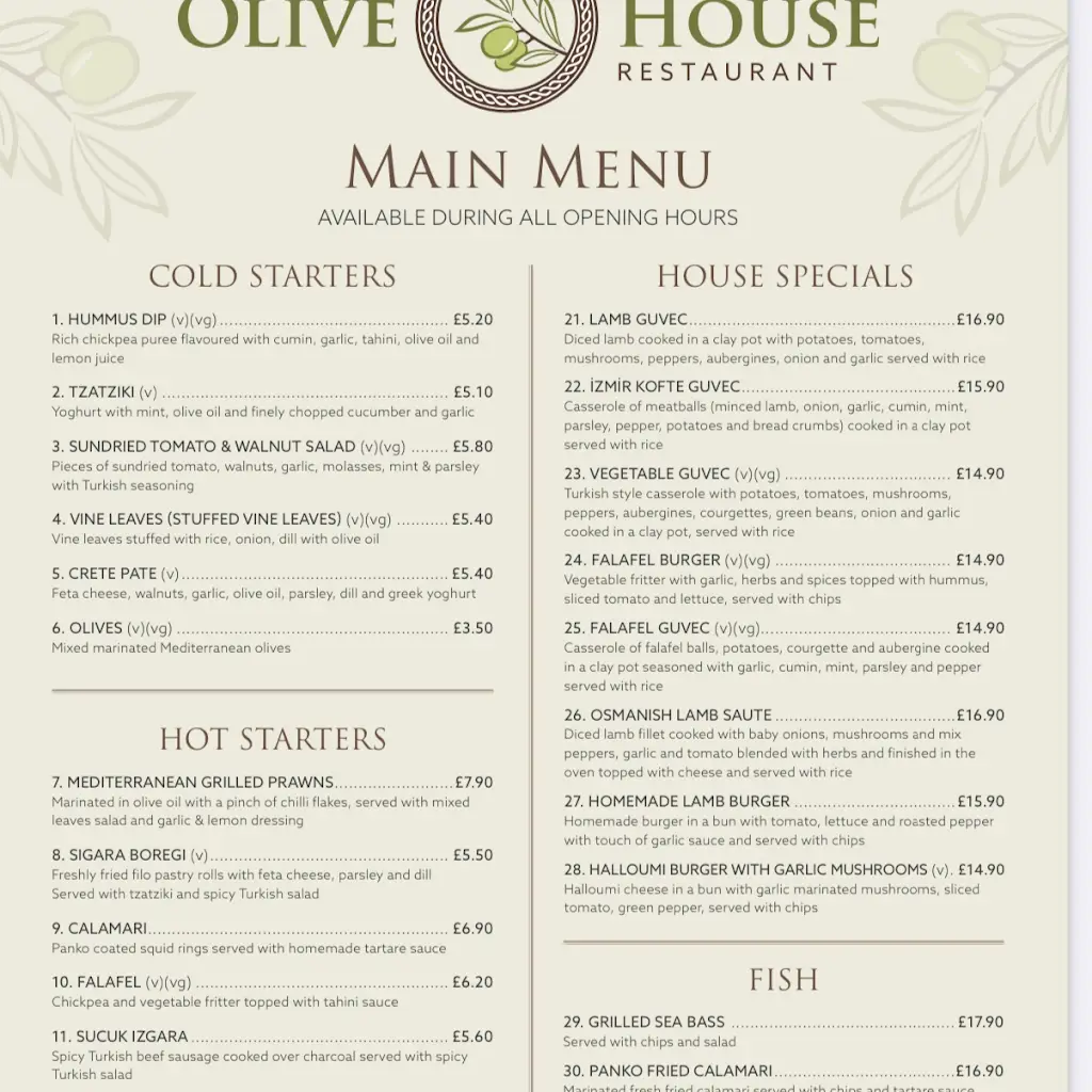 Menu_The Olive House_Basingstoke_image_1