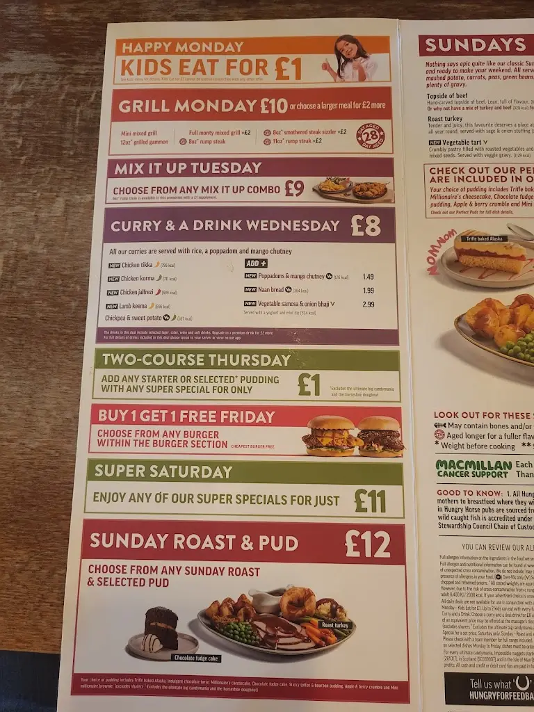 Menu_The Wolds, Nottingham - Hungry Horse_Ruddington_image_2