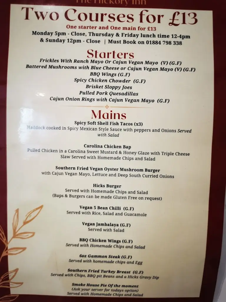 Menu_The Hickory Inn_Sampford Peverell_image_1