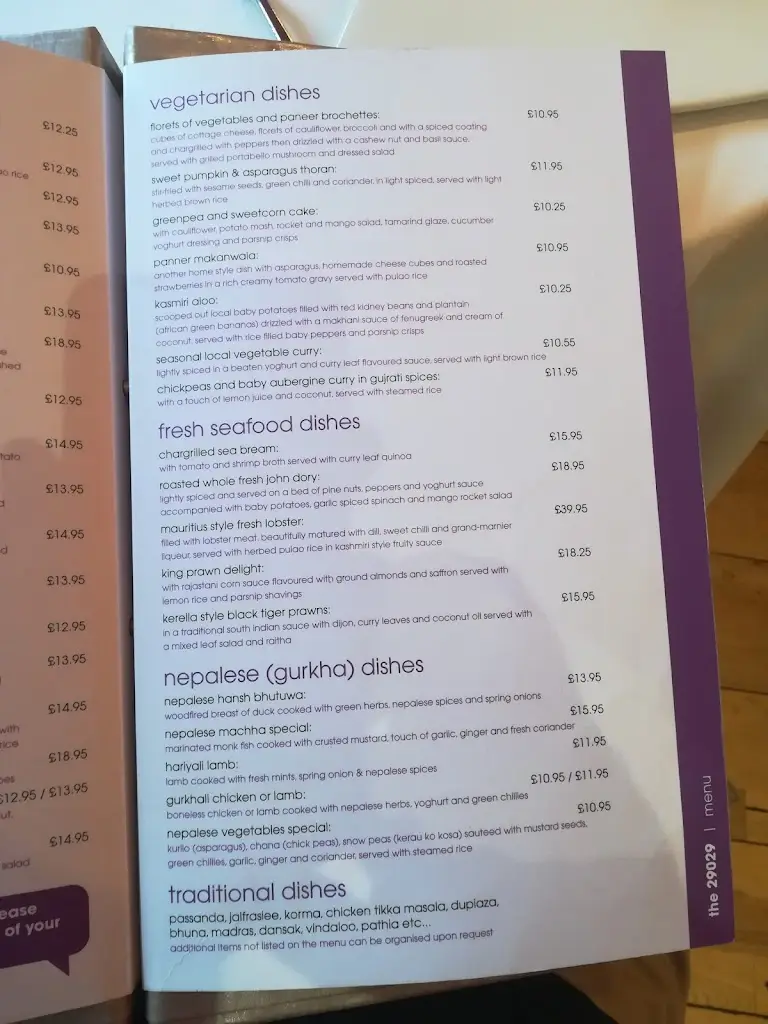 Menu_The 29029 Restaurant Wareham_Sandford_image_1
