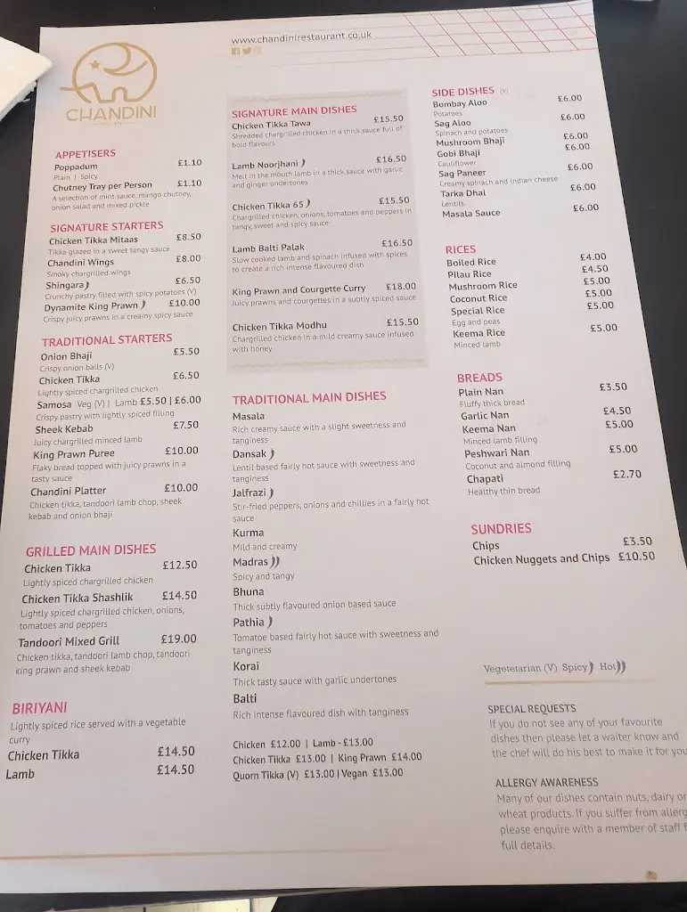 Menu_Chandini Indian_Sawbridgeworth_image_4