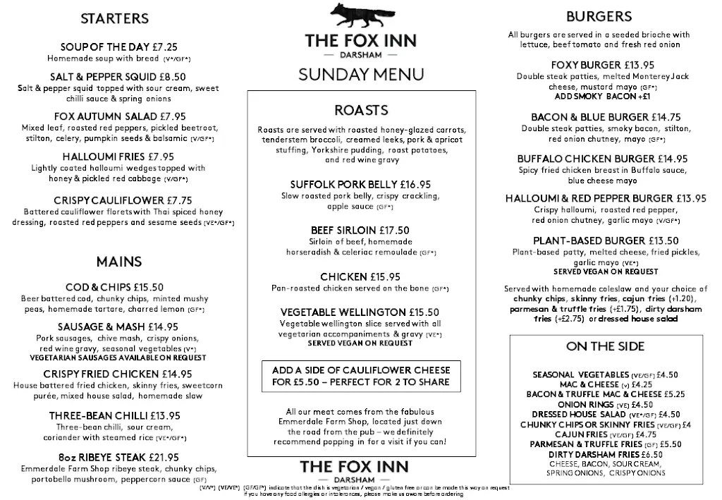 Menu_The Fox Inn_Saxmundham_image_1