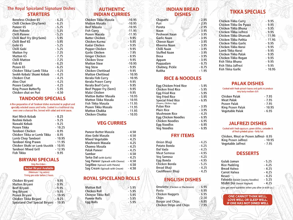 Menu_The Royal SpiceLand_Sawtry_image_1