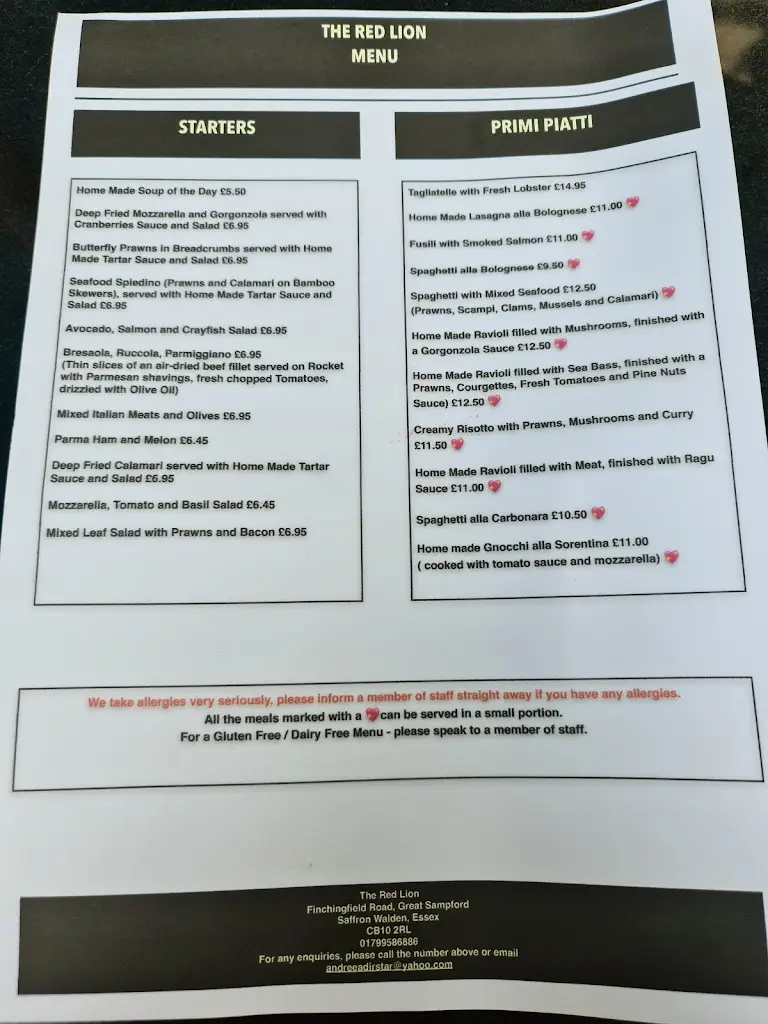 Menu_The Red Lion Great Sampford_Saffron Walden_image_1