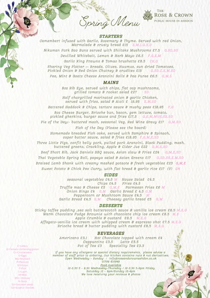 Menu_The Rose & Crown_Saffron Walden_image_1