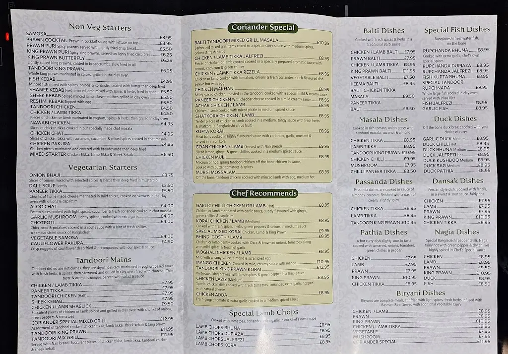 Menu_The Coriander_Basildon_image_1