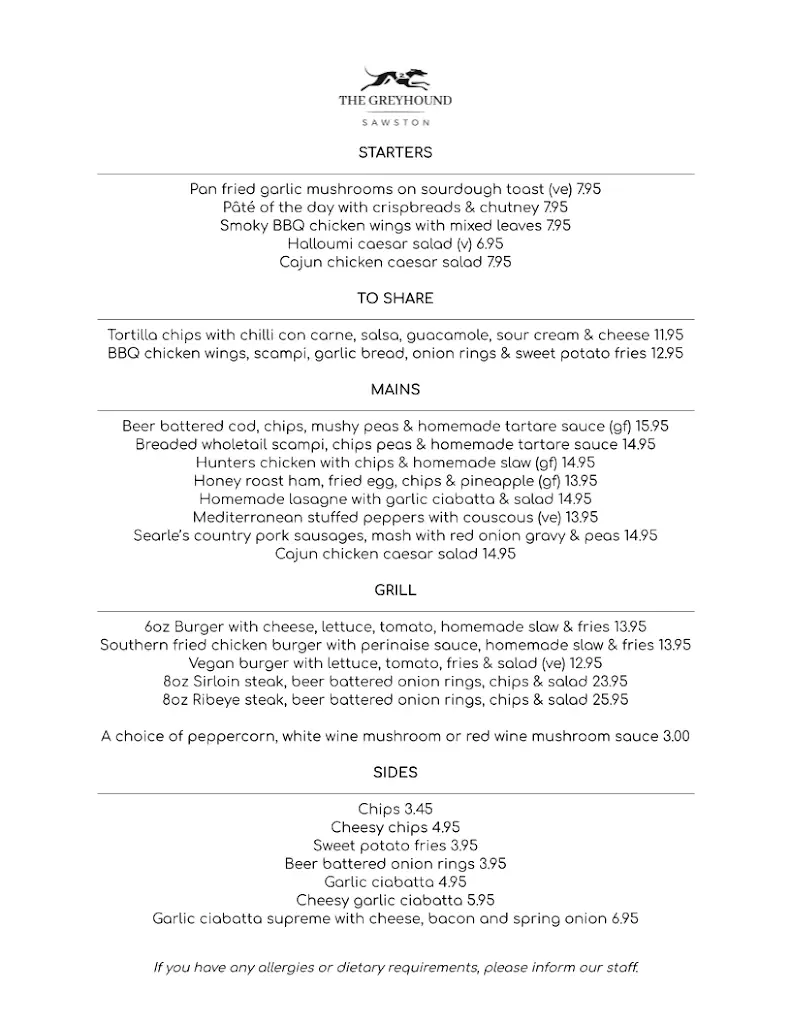 Menu_The Greyhound, Sawston_Sawston_image_1