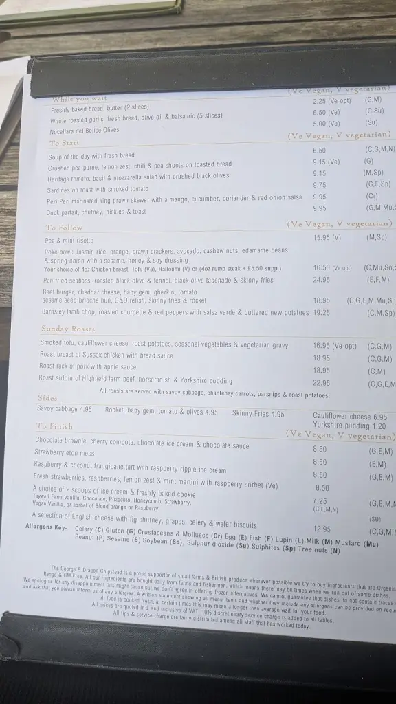 Menu_The George and Dragon_Sevenoaks_image_1