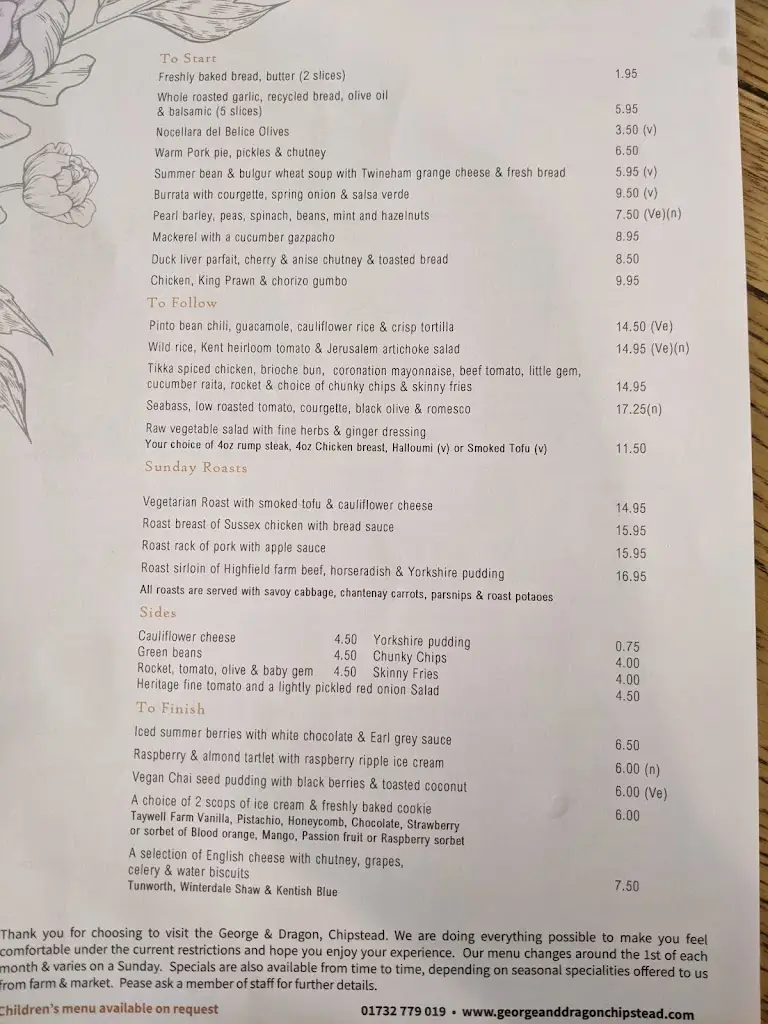 Menu_The George and Dragon_Sevenoaks_image_3