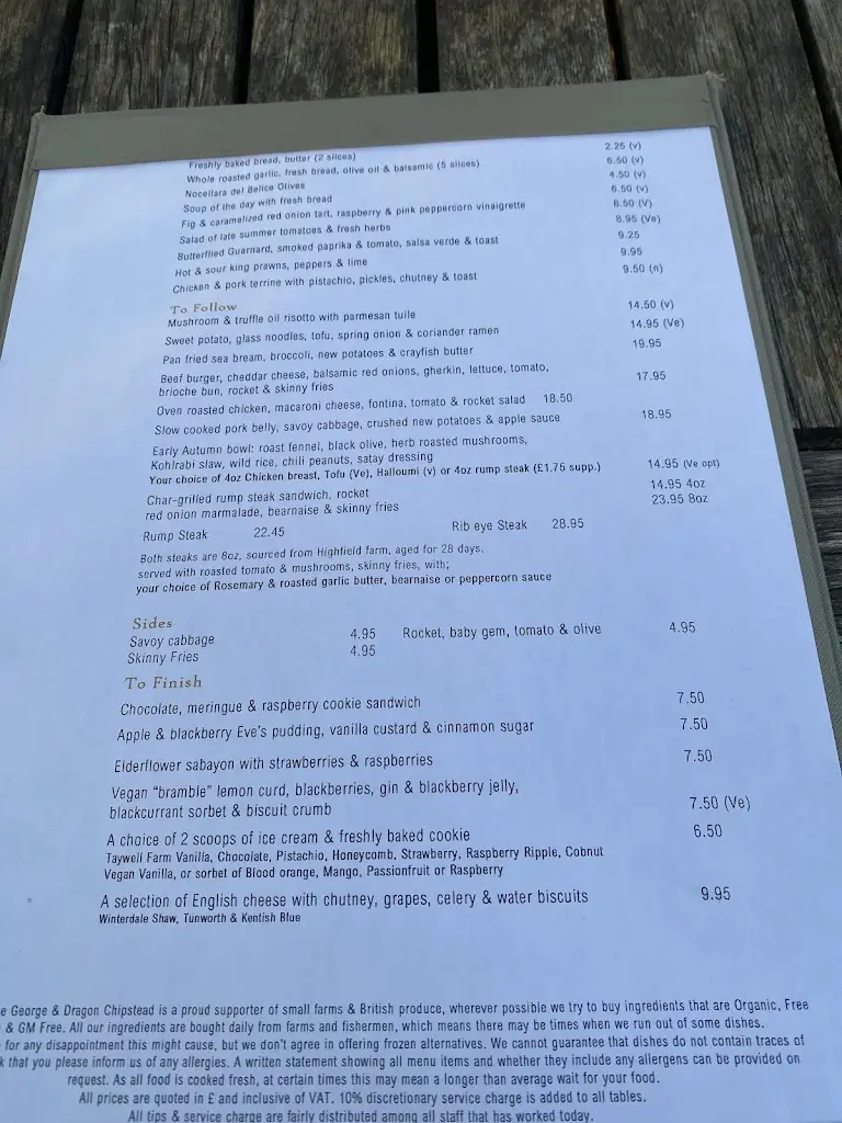 Menu_The George and Dragon_Sevenoaks_image_4