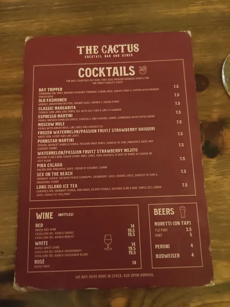Menu_The Cactus Cocktail Bar_Scarborough_image_2