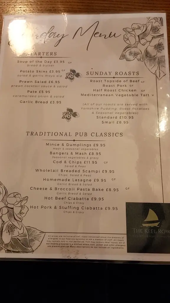Menu_The Keel Row_Seaton Delaval_image_1