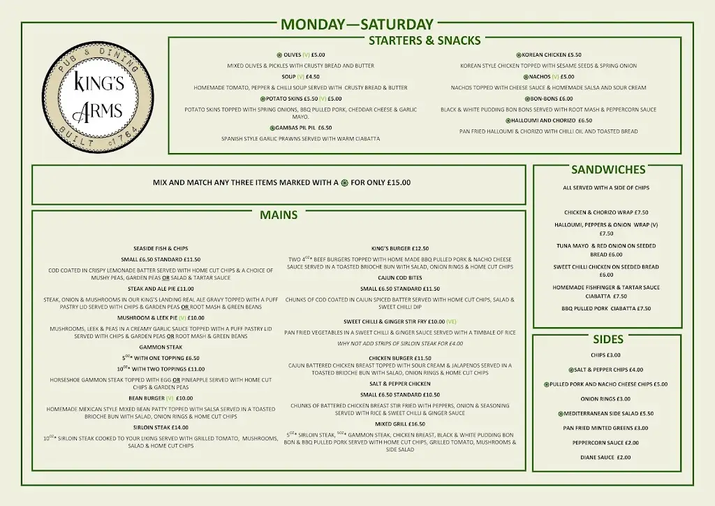 Menu_The King's Arms_Seaton Delaval_image_1