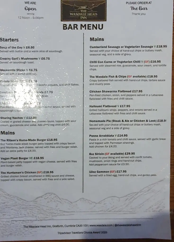 Menü_Ritson's Bar (Wasdale Head Inn)_Seascale_Bild_3