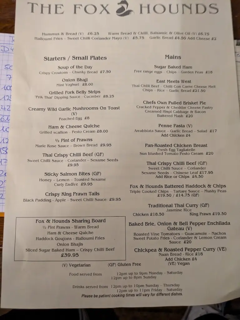 Menu_The Fox and Hounds_Shawbury_image_1