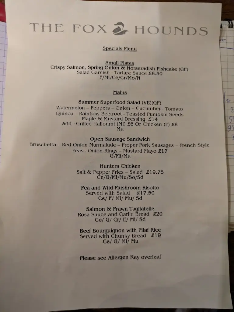 Menu_The Fox and Hounds_Shawbury_image_2