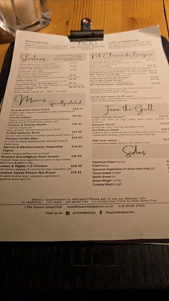 Menu_The Pickled Parson of Sedgefield_Sedgefield_image_1