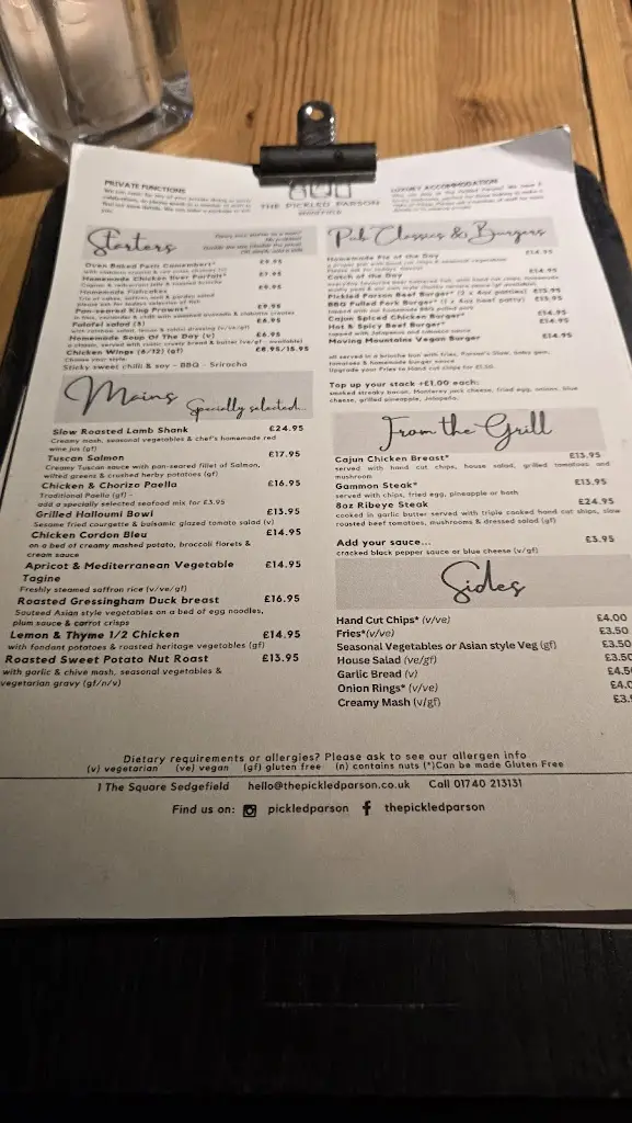 Menu_The Pickled Parson of Sedgefield_Sedgefield_image_2