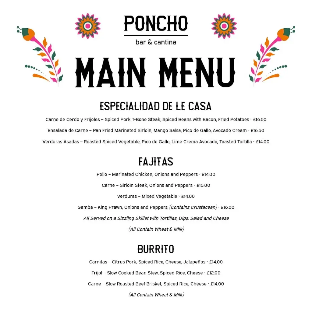 Menu_Poncho Bar & Cantina_Barnstaple_image_1