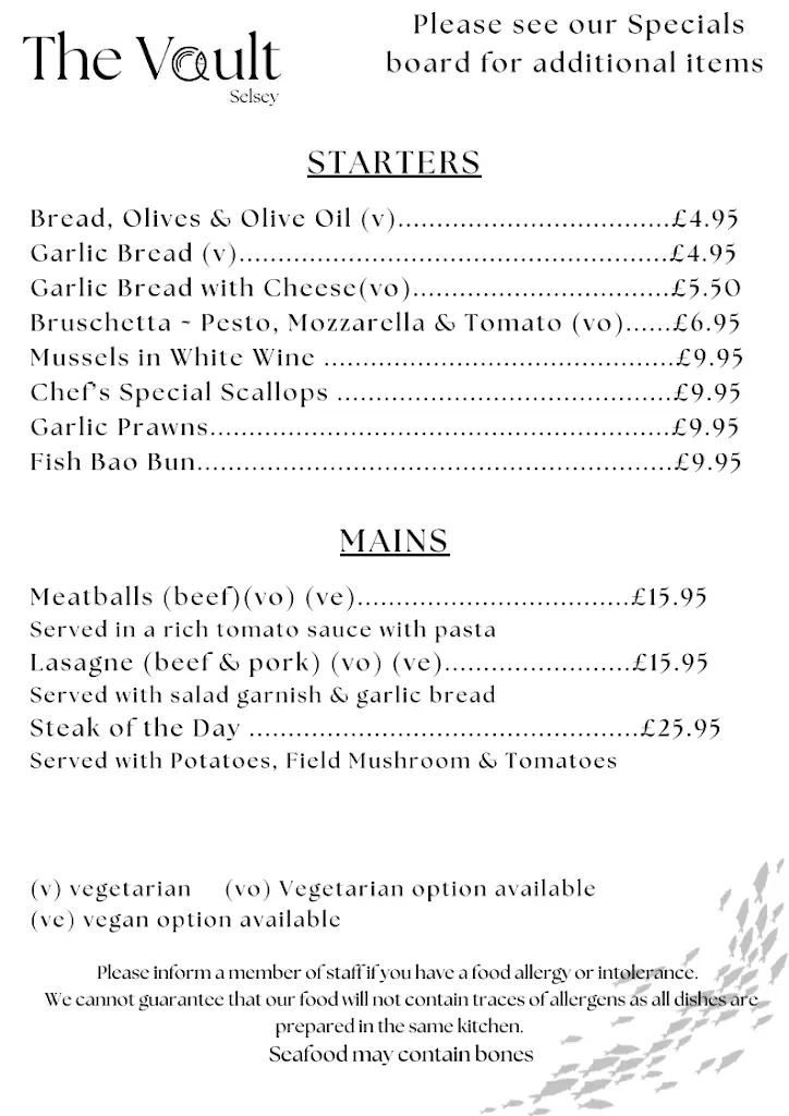 Menu_The Vault, Selsey_Selsey_image_2