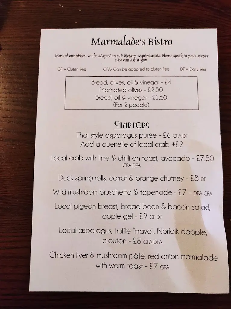 Menu_Marmalade’s Bistro_Sheringham_image_2