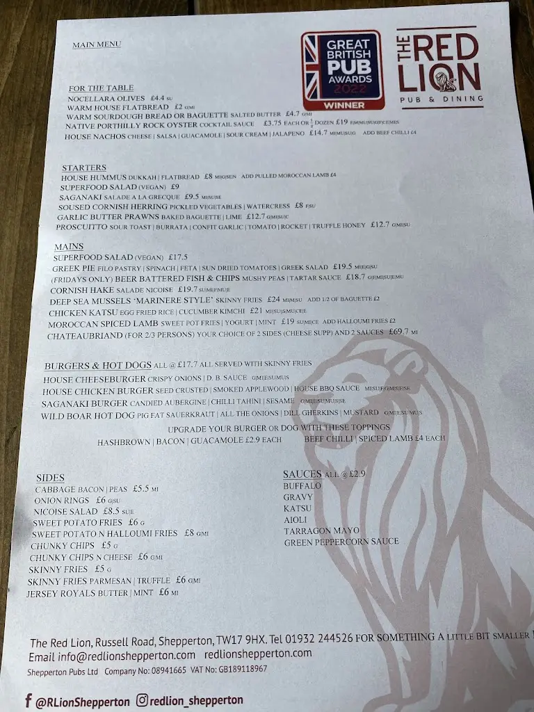 Menu_The Red Lion Shepperton_Shepperton_image_1