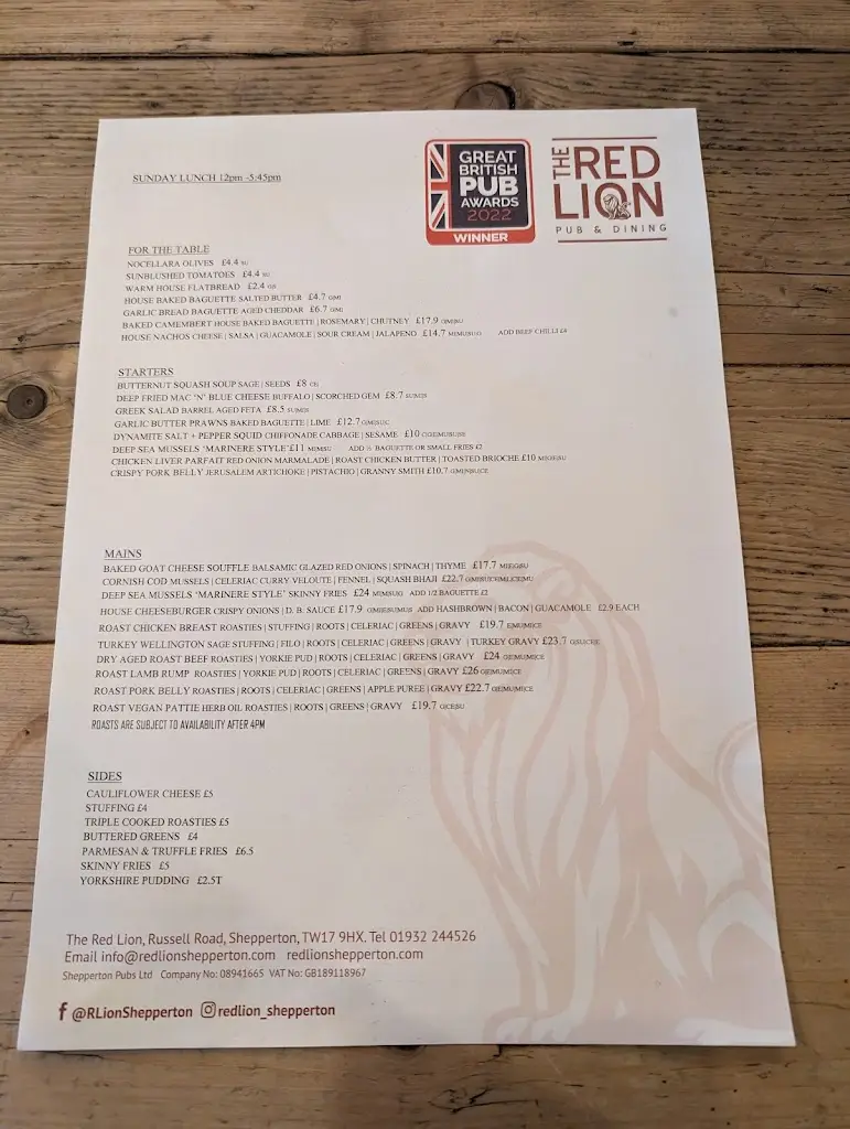 Menu_The Red Lion Shepperton_Shepperton_image_2