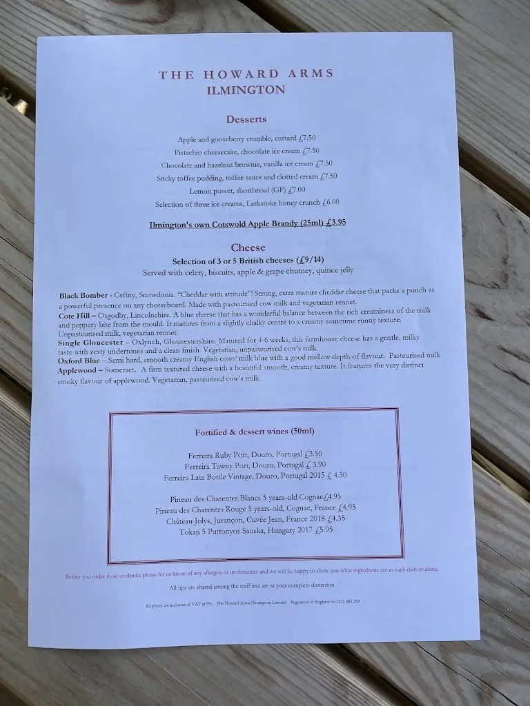 Menu_The Howard Arms Ilmington_Shipston on Stour_immagine_3
