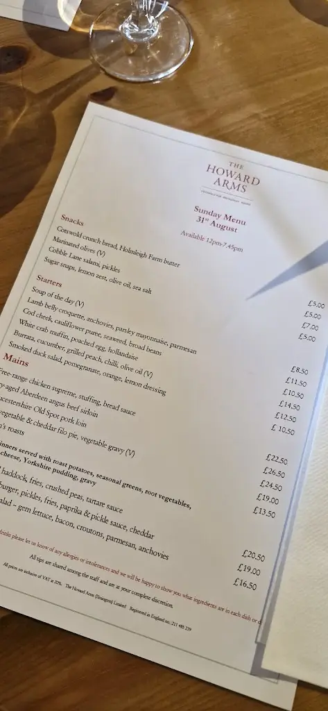 Menu_The Howard Arms Ilmington_Shipston on Stour_immagine_4