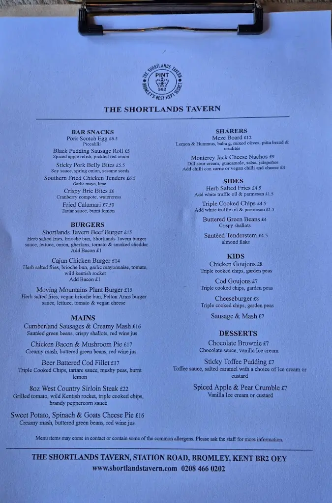 Menu_The Shortlands Tavern_Shortlands_image_1